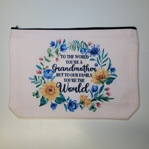 Grandmother Pink Floral Zipper Pouch To Our Family You're The World Gift Bag